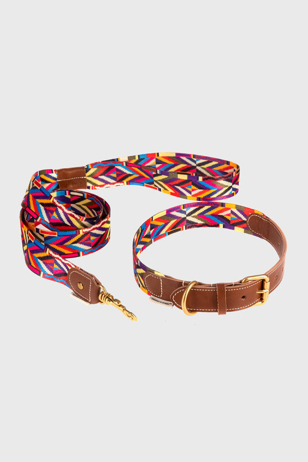 BoHo-Chic </p> Set Hundehalsband und Leine rainbow