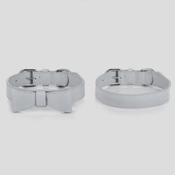 Hundehalsband aus Leder Luxury Line Set mit Schleife in grau