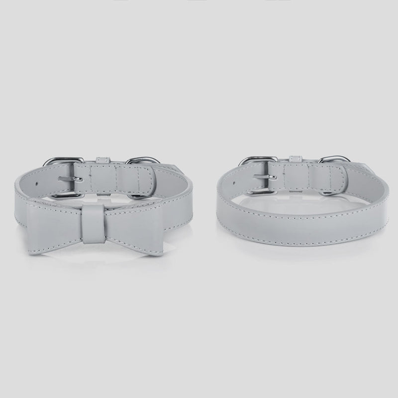 Hundehalsband aus Leder Luxury Line Set mit Schleife in grau