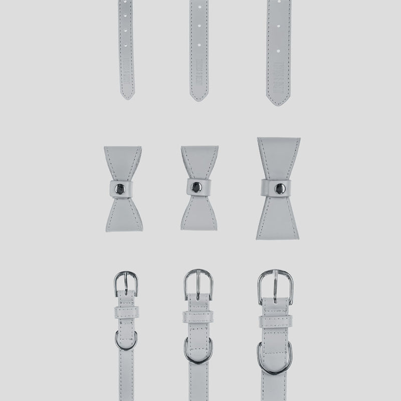 Hundehalsband aus Leder Luxury Line Set mit Schleife in grau