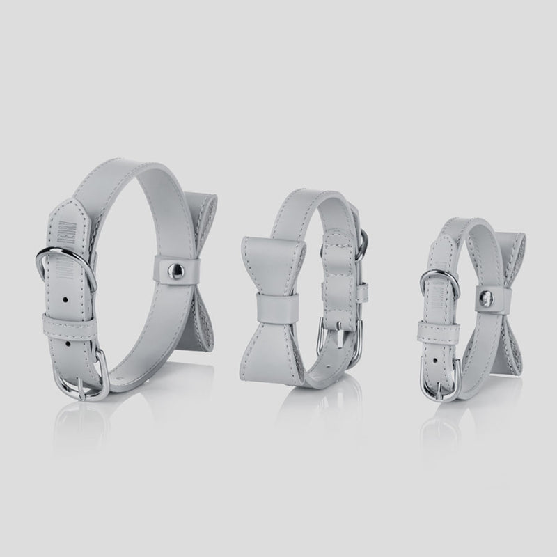 Hundehalsband aus Leder Luxury Line Set mit Schleife in grau