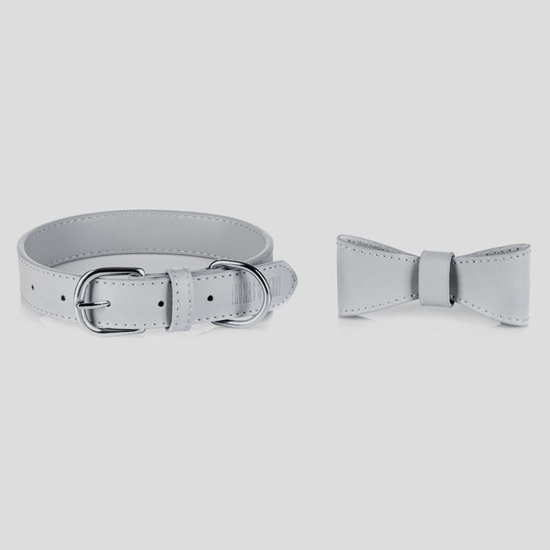 Hundehalsband aus Leder Luxury Line Set mit Schleife in grau