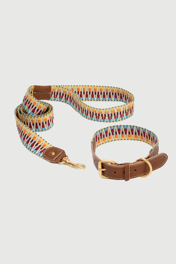 BoHo-Chic </p> Set Hundehalsband und Leine sunset