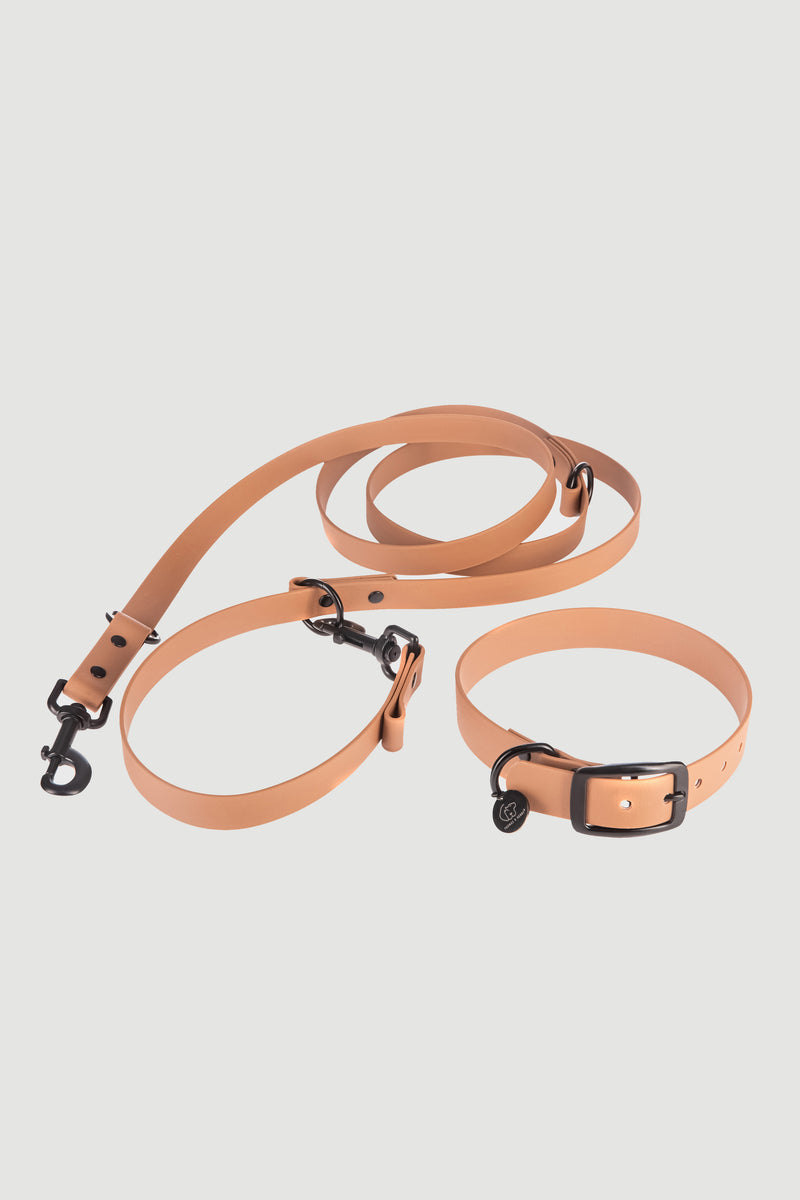 Active wear for active dogs </p> Set Hundehalsband und Leine in braun