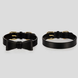 Hundehalsband aus Leder Luxury Line Set mit Schleife in schwarz