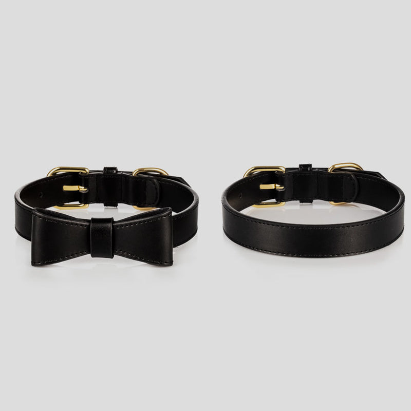 Hundehalsband aus Leder Luxury Line Set mit Schleife in schwarz