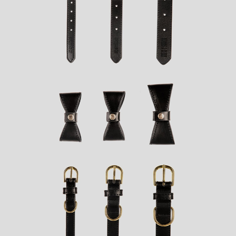 Hundehalsband aus Leder Luxury Line Set mit Schleife in schwarz