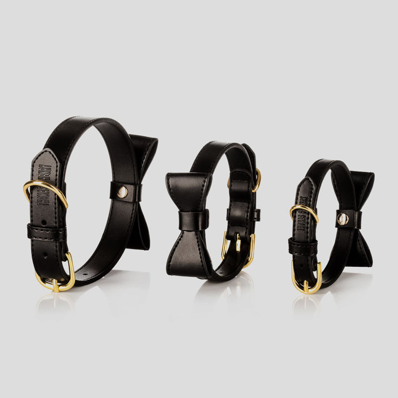 Hundehalsband aus Leder Luxury Line Set mit Schleife in schwarz